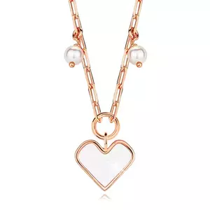 Colier argint 925 - culoare roz auriu, inimă, perle sintetice imagine