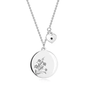 Colier din argint 925 - diamant negru, inimă, disc cu flori imagine