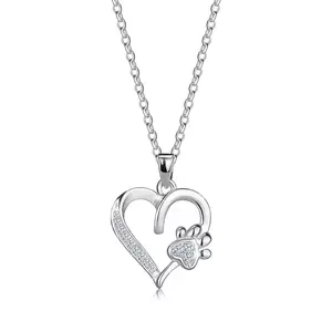 Colier din argint 925 – linia inimii, inimă lăbuță, zirconii rotunde, inel cu arc imagine