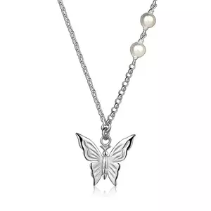 Colier argint 925 - fluture, perle albe sintetice, diverse tipuri de lanțuri imagine