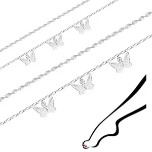 Brățară dublă de gleznă din argint 925 – fluturi, două lanțuri imagine