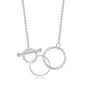 Colier cu clemă din argint 925 – inel neted, cercuri împletite, lanț subțire imagine