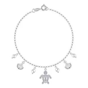 Brățară din argint 925 - broască țestoasă, scoică, perle sintetice albe, zirconii transparente imagine