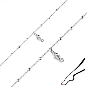 Brățară de gleznă din argint 925 – reglabilă, lanț cu mărgele, cal de mare imagine
