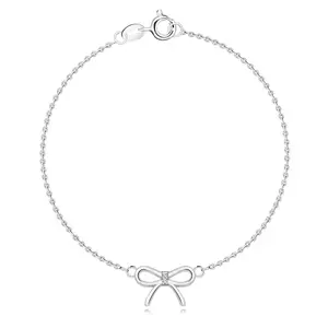 Brățară din argint 925 cu finisaj platinat - diamante, lanț subțire, fundiță, inel cu arc imagine