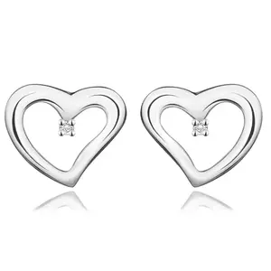 Cercei cu diamant din argint 925 - inimă cu diamant transparent, știfturi imagine