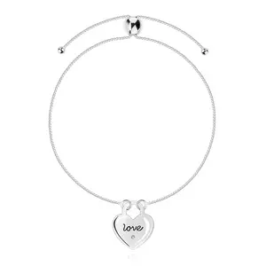 Brățară de gleznă din argint 925 - diamant transparent, inimă, inscripție LOVE imagine