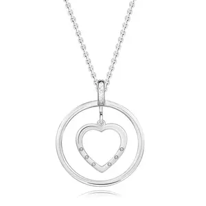 Colier din argint 925 - diamante transparente, contur inimă și inel imagine