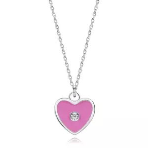 Colier pentru copii din argint 925, reglabil - inimă roz, diamant transparent imagine