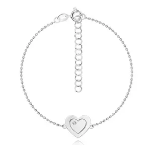 Brățară din argint 925 - inimă plată cu o inimă gravată, diamant transparent imagine