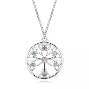 Colier din argint 925 - copacul convex al vieții într-un inel, diamant transparent, zirconii colorate imagine
