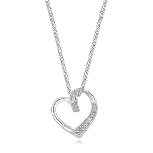Colier din argint 925 - diamante transparente, conturul inimii cu umăr ondulat, reglabil imagine