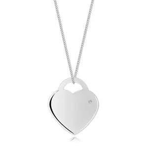 Colier din argint 925 - lacăt atârnând în formă de inimă, diamant transparent imagine