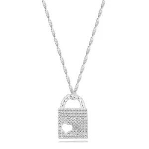 Colier din argint 925 – lacăt atârnând cu o inimă decupată, zirconii transparente imagine