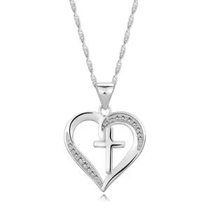 Colier din argint - lanț și contur inimă, trei inimi cu zirconii imagine
