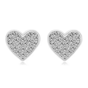 Cercei cu știfturi din argint 925 – inimioare simetrice, zirconii transparente imagine