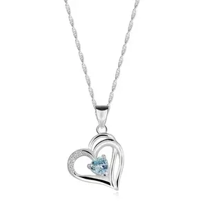 Colier din argint 925 - inimă asimetrică cu o parte a umărului despicată, zirconiu inimă albastru deschis imagine