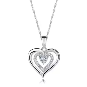 Colier din argint 925 – inimă triplă, zircon în formă de inimă, zirconii rotunde imagine