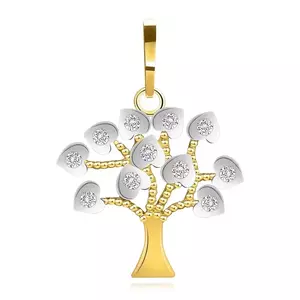 Pandantiv din aur combinat de 9K - pomul vieții, zirconii transparente, crestături imagine