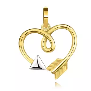 Pandantiv din aur combinat de 14K - contur inimă cu buclă, săgeata lui Cupidon imagine