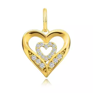 Pandantiv din aur galben de 14K - două contururi de inimă, zirconii rotunde imagine