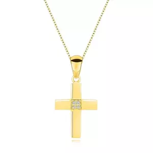 Colier din aur galben 585 - cruce latină, diamante transparente în centru imagine