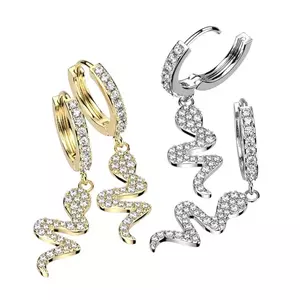 Cercei din oțel cu balamale - inele cu motiv șarpe, zirconii transparente - Culoare: Argintiu – transparent imagine