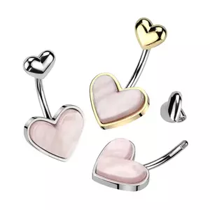 Piercing pentru buric din oțel - inimă sidefată roz, margine netedă - Culoare: Argintiu imagine