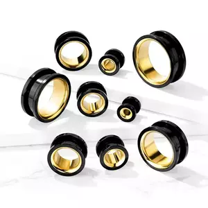 Tunel pentru ureche din oțel chirurgical 316L - culoare negru - auriu, PVD - Diametru piercing: 10 mm imagine