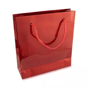 Pungă de hârtie pentru cadou - holografică, de culoare roșie, suprafață lucioasă imagine