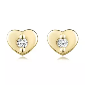 Cercei din aur galben 585 cu diamante - inimă cu diamant, știfturi imagine