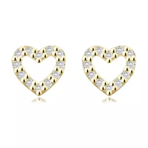 Cercei cu diamante din aur galben de 14K - contur inimă, diamant transparent, știfturi imagine