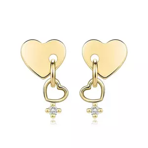Cercei din aur galben 585 - inimă solidă, contur de inimă, zircon transparent imagine