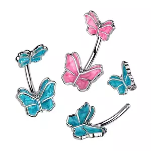 Piercing pentru buric din oțel - fluture de culoare roz sau albastru, placat cu rodiu - Culoare: Albastru imagine