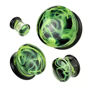 Plug de ureche din sticlă Pyrex - efect de fum galben-verde, capete negru și transparent - Diametru piercing: 10 mm imagine