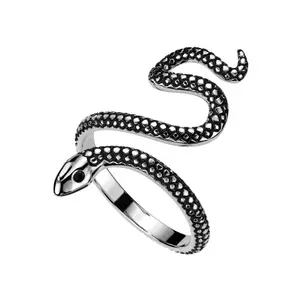 Inel deschis din oțel inoxidabil - motiv șarpe, culoare argintie cu patină - Marime inel: 51 imagine