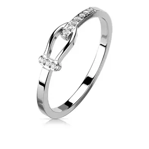 Inel din oțel 316L de culoare argintie - curea cu cataramă și zirconii transparente - Marime inel: 49 imagine