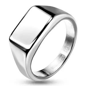 Inel din oțel inoxidabil 316L - dreptunghi, suprafață netedă, culoare argintie - Marime inel: 51 imagine