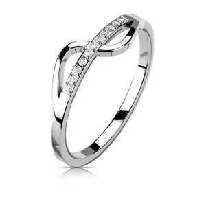 Inel din oțel 316L de culoare argintie - linie de zircon cu val neted - Marime inel: 49 imagine