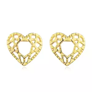 Cercei tip stud din aur galben de 14K - inimă simetrică cu ornamente imagine