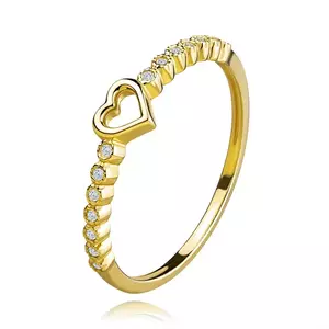 Inel din aur galben de 14K - contur inimă, flori de zircon transparent - Marime inel: 49 imagine