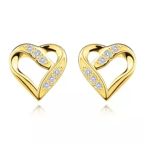 Cercei din aur 375 - inimă mică strălucitoare, zirconii mici transparente imagine