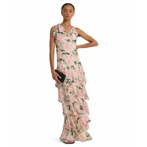 Imbracaminte Femei LAUREN Ralph Lauren Floral Crinkle Georgette Tiered Gown CreamPinkMulti imagine