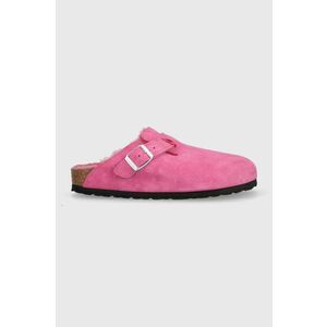 Birkenstock papuci din piele intoarsa Boston femei, culoarea roz, 1025552 imagine