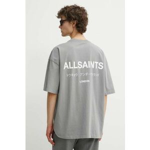 AllSaints tricou din bumbac UNDERGROUND SS CREW barbati, culoarea gri, cu imprimeu imagine