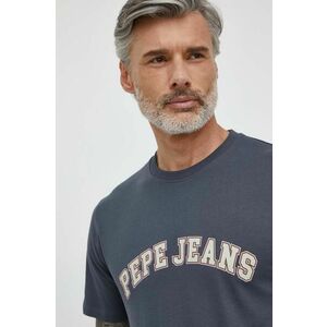 Pepe Jeans tricou din bumbac barbati, culoarea gri, cu imprimeu imagine