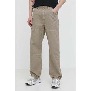 Superdry pantaloni de bumbac culoarea bej, drept imagine