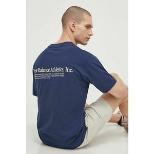 New Balance tricou din bumbac barbati, culoarea albastru marin, cu imprimeu, MT41588NNY imagine