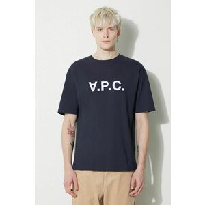 A.P.C. tricou din bumbac T-Shirt River bărbați, culoarea bleumarin, cu imprimeu, COFDW.H26324.IAK imagine