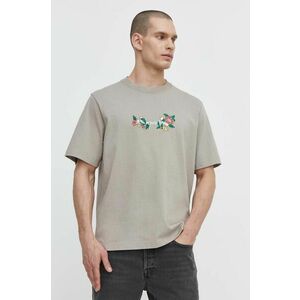 Abercrombie & Fitch tricou din bumbac barbati, culoarea bej, cu imprimeu imagine